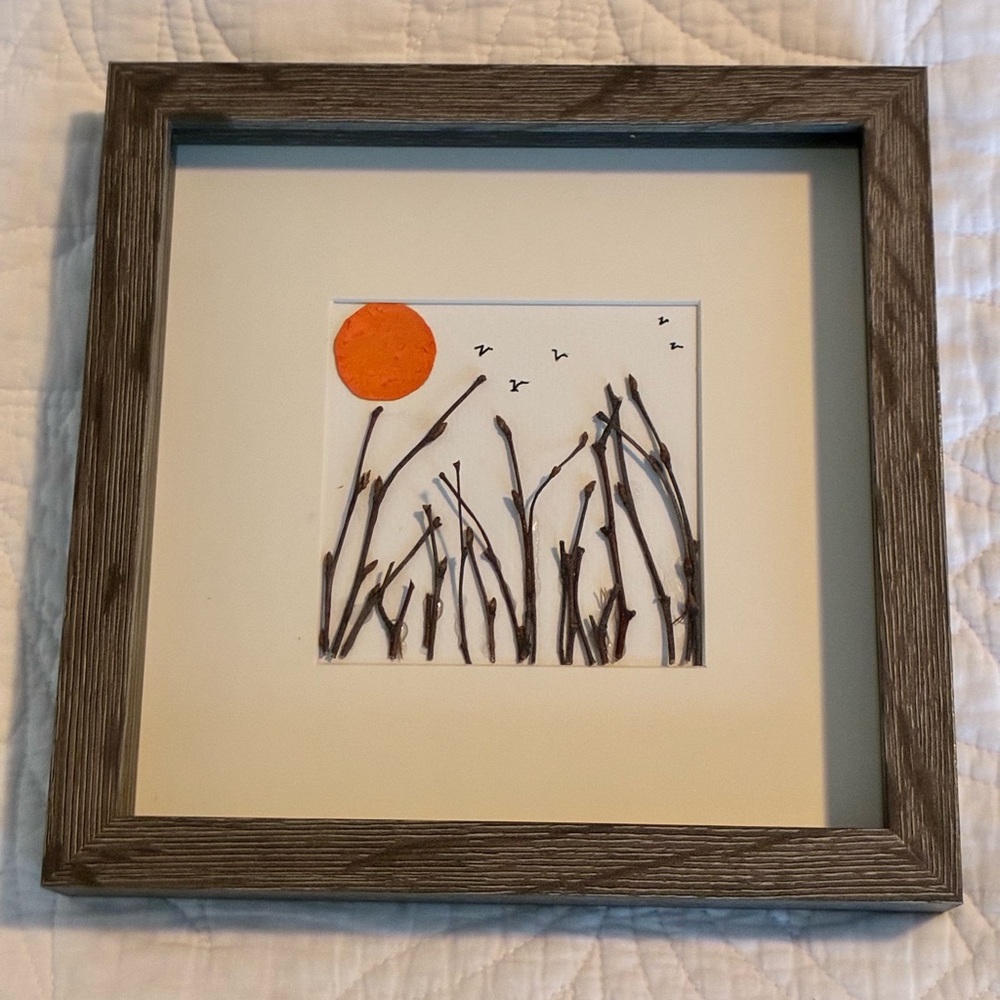 Framed Nature Art with Orange Sun